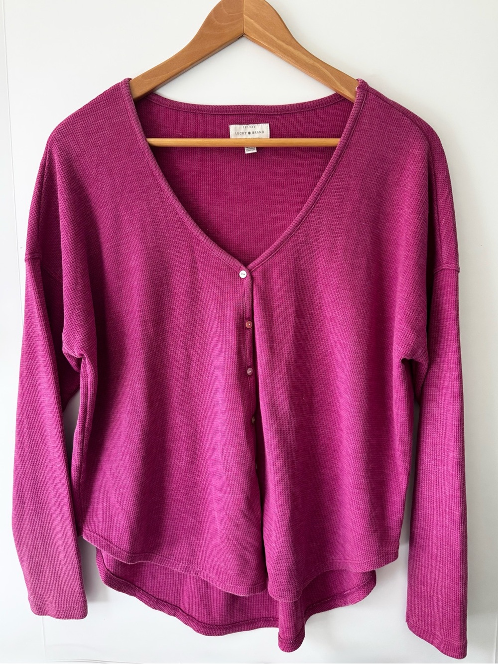 Lucky Brand Waffle-Knit Button-Up Cardigan/Top, Fuchsia Pink, Women’s Size Small
